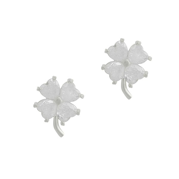 Spero London Four Leaf Clover Sterling Silver Stud Earrings - White