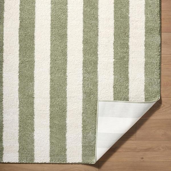 Livabliss Fossay Shag-Washable Cream Green Modern High Pile Striped Rug