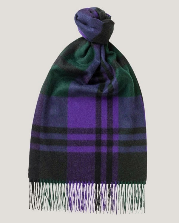 Joshua Ellis Primary Black Watch Cashmere Scarf Purple x Green