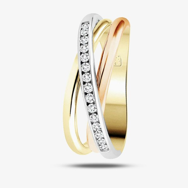 T. H. Baker 9ct Three Colour 0.15ct Diamond Crossover Ring L54354-10