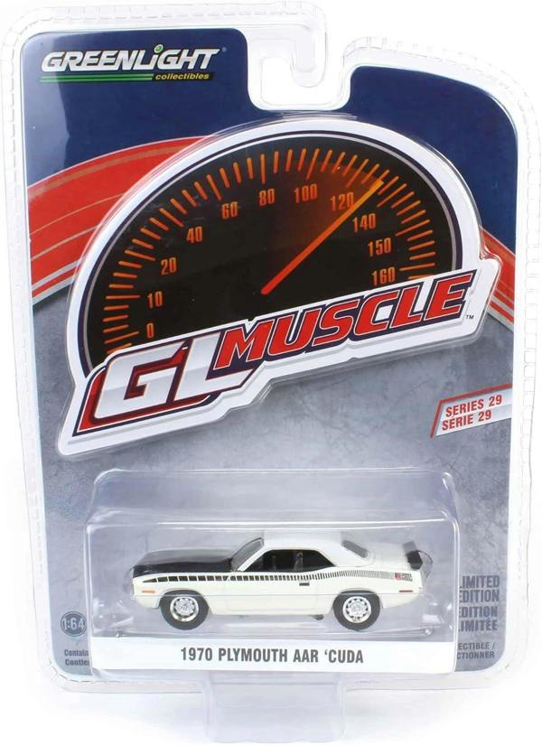 MCSlots Plymouth AAR Barracuda1970 Alpine White 1:64 Scale Greenlight 13360C