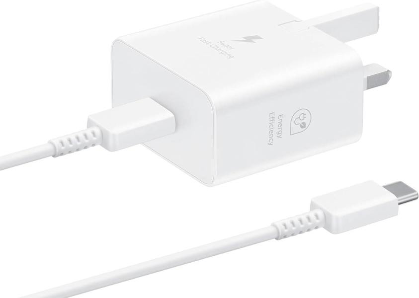Samsung 3 Amp 25W USB C UK Mains Charger with USB C to C Cable White - EF-T2510XWEGGB