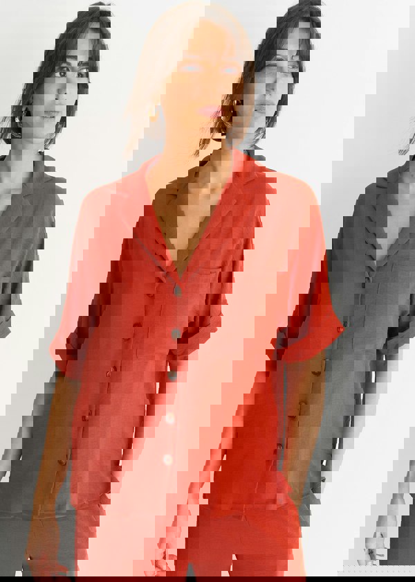 Gini London Rust Air Flow Oversized Shirt Top