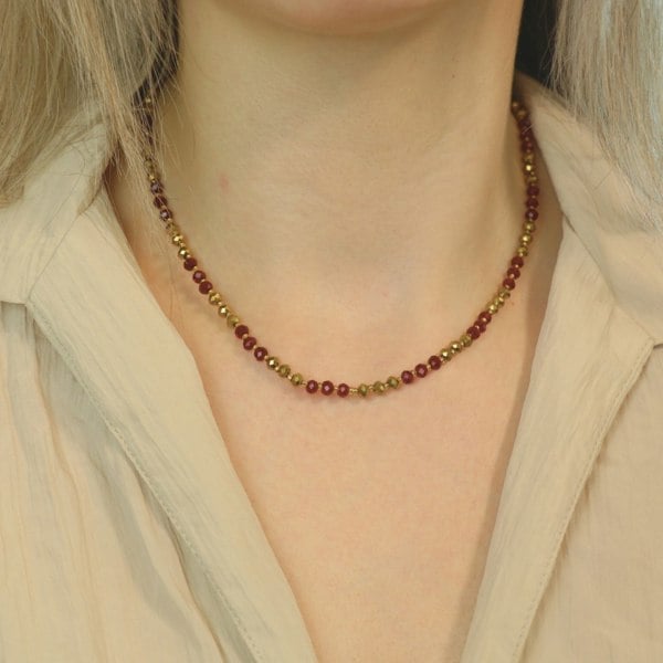 The Colourful Aura Red Gold Handmade Freshwater Bohemian Necklace