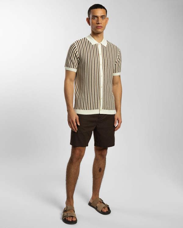 Steel & Jelly Tonal Stripe Knitted Button Polo Shirt