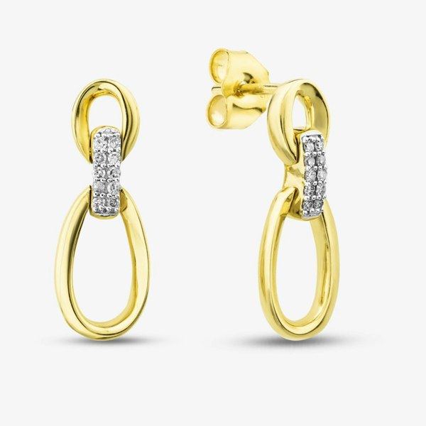T. H. Baker 9ct Yellow Gold 0.08ct Pave Set Diamond Oval Linked Dropper Stud Earrings THE44320-08NJ