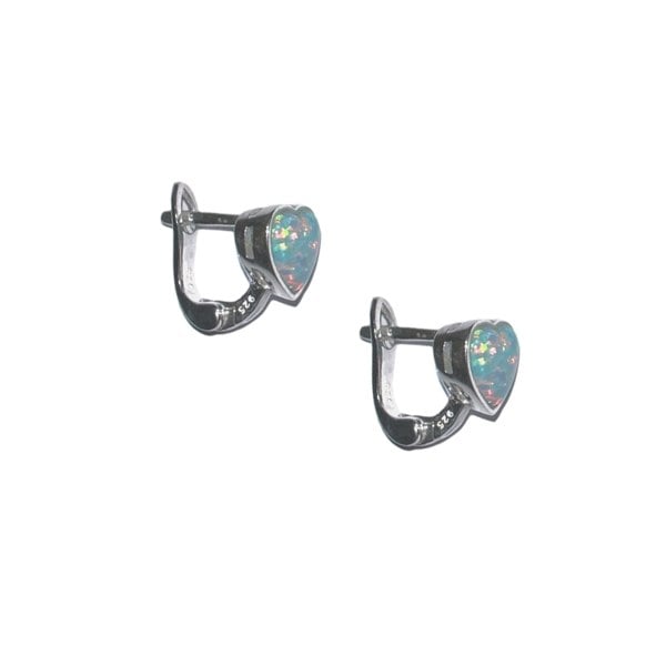 Spero London High Quality Japanese Opal Sterling Silver Heart Earrings