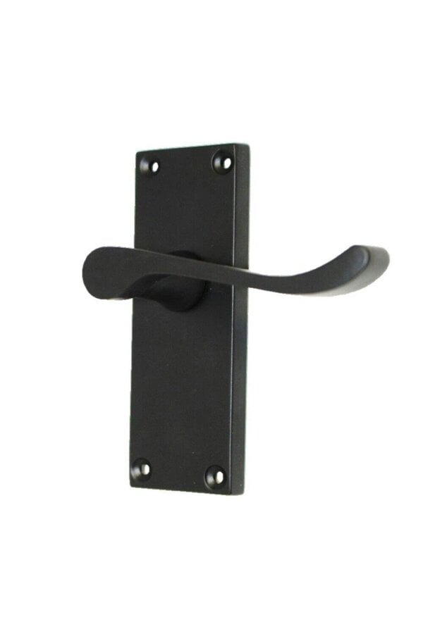 EDH Door Hardware Matt Black Victorian Scroll Door Handles on Backplate – 118mm x 42mm 6 Pairs + Latch
