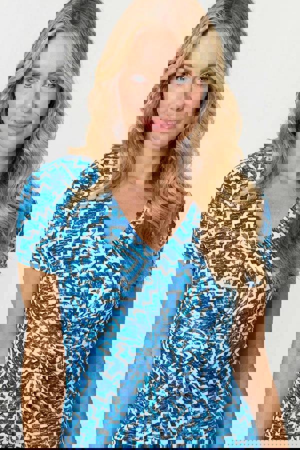 Blue | Geo Print Twist Front Midi Dress
