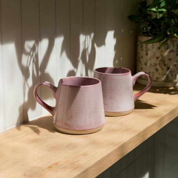 Scandi Home Fjord Ceramic Coffee Mugs, Set of 2, 440ml, Pink Reactive Glaze