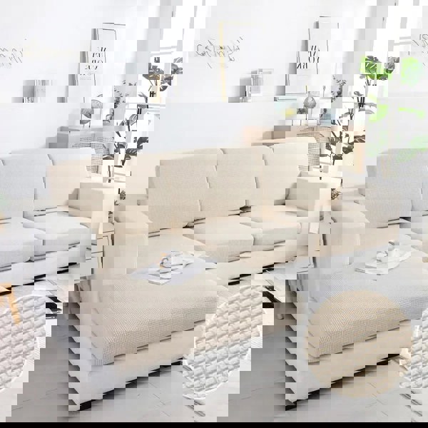 Anyhouz Anyseat Sofa Cover Beige Polyester Thick Stretchable Cushion For Living Room 1Pc Normal Size 225-275cm