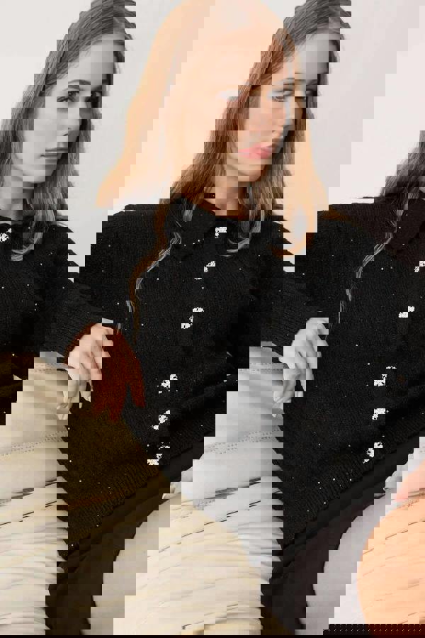 WOVCOR Sequined Knit Cardigan with Button Detail