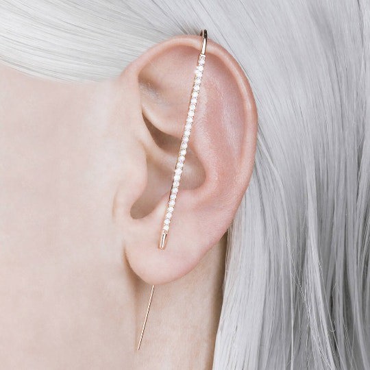 Rose Gold White Topaz Pin Ear Cuff Earrings - Otis Jaxon Silver Jewellery