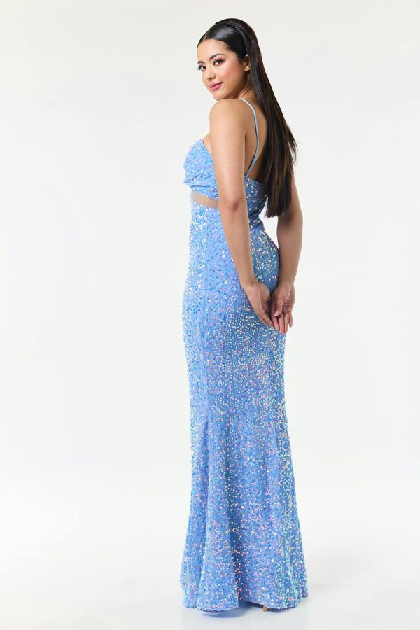 LuvForever Sky Blue Bandeau Sequin Maxi Dress
