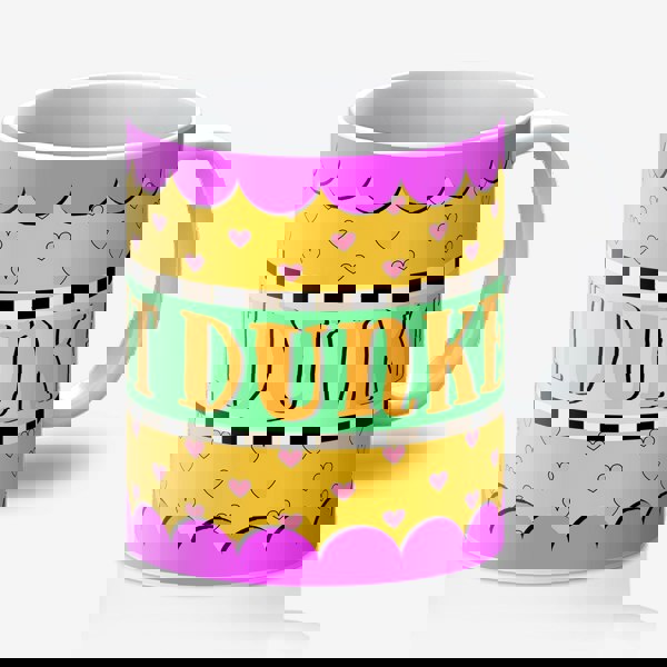 "Biscuit Dunker" Pink and Orange Mug. Designed by Love Frankie and printed in the UK.
