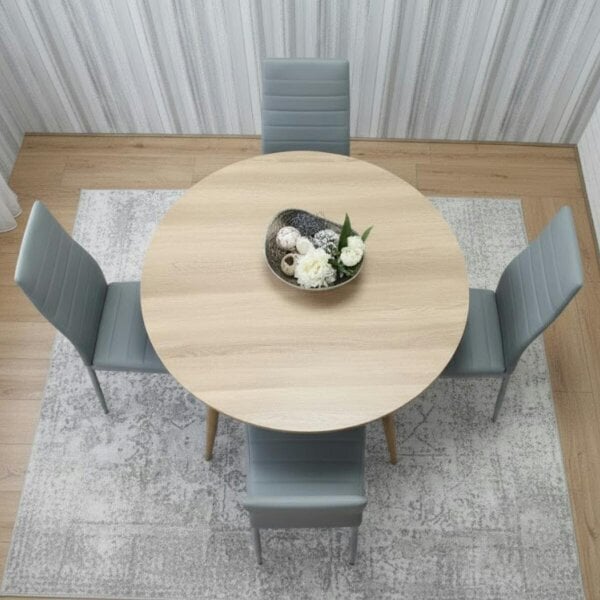 Kosy Koala Modern Round Dining Table With 4 Grey Faux Leather Chairs Kitchen Furniture Set