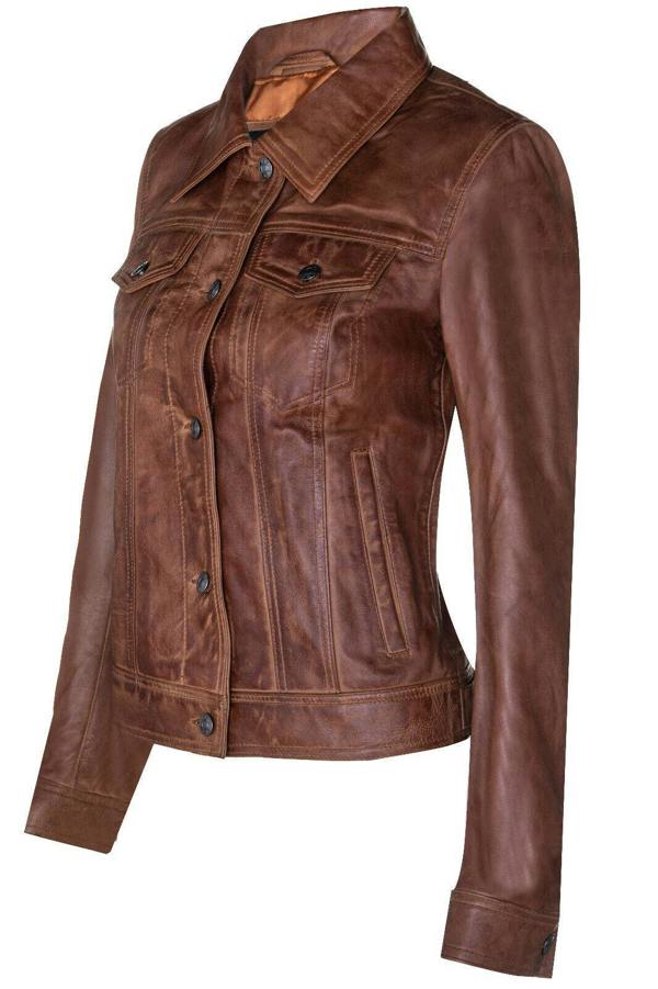 Infinity Leather Womens Leather Trucker Jeans Jacket-Anderlecht