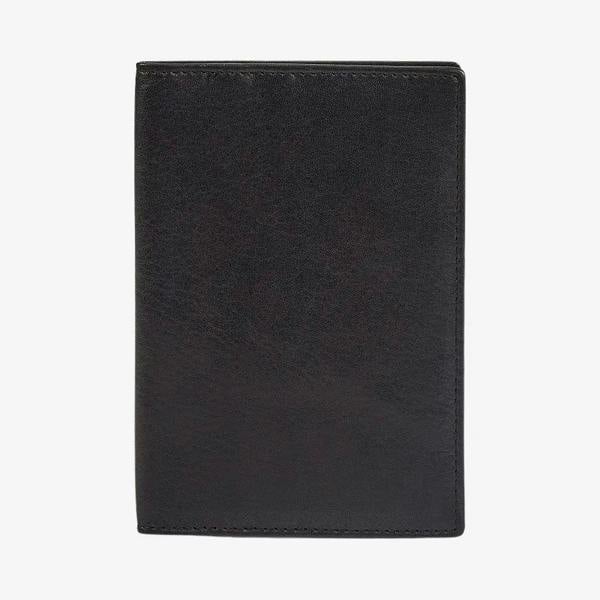 Front view of Black leather Passport Holder on a white background