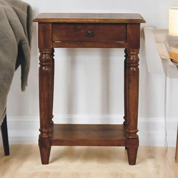 Artisan Furniture Solid Wood Turned Legs Chestnut 1 Drawer Side Table