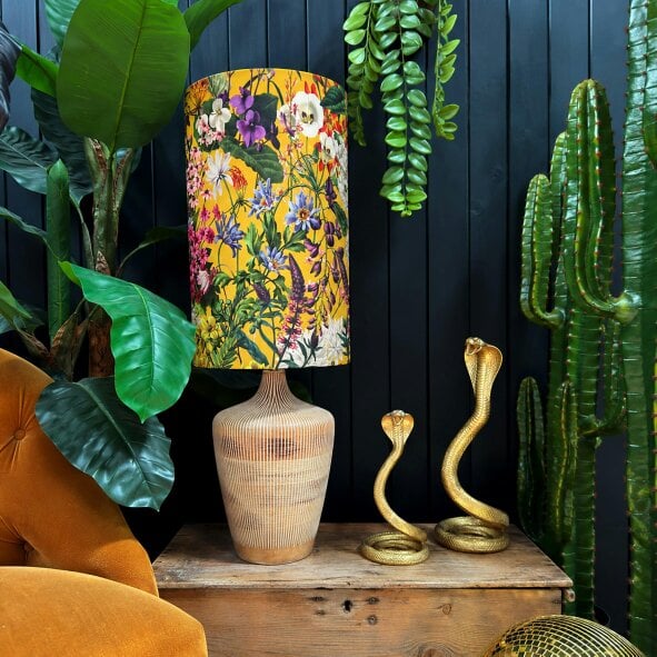 Love Frankie Ochre Summer Meadow Velvet Tube Lampshades