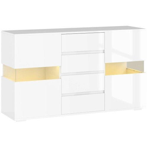 Wyld Haus Latoli High Gloss White Sideboard With Integrated LED Lighting 4 Drawer 4 Doors