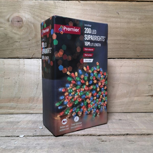 Samuel Alexander 200 LED 16m Premier Christmas Outdoor 8 Function Lights Clear Wire in Multicoloured