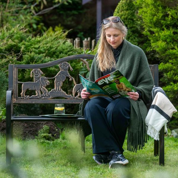 The Garden Marketplace Metal Garden Bench with Cast Iron Puppies Design Back Rest