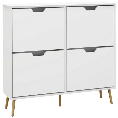 Wyld Haus Toyo Wooden White Shoe Cabinet With 4 Flip Drawers for 16 Pairs