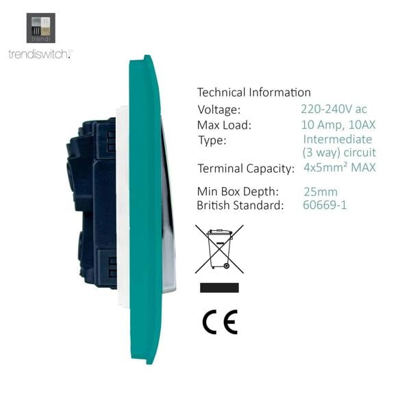 Trendi Switch 1 Gang Intermediate Rocker Light Switch in Bright Teal