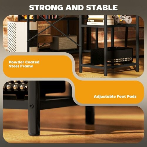 Wyld Haus Mosovi Brown L Shaped Desk With Built In LED Lighting And Shelves