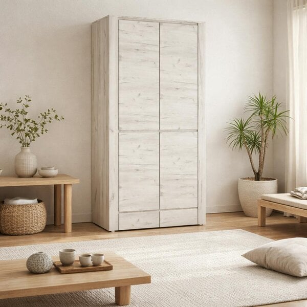 Wyld Haus Norwich Aged Effect Soft Grey Wood Veneer Fitted Wardrobe 2 Door 2 Drawer