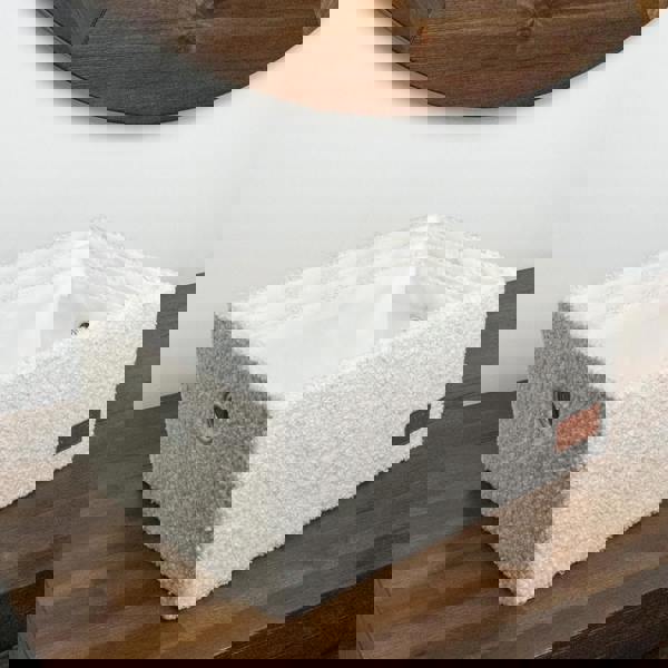 JVL Shiro Boucle Rectangular Fabric Storage Baskets for Home Organisation, Set of 3, White