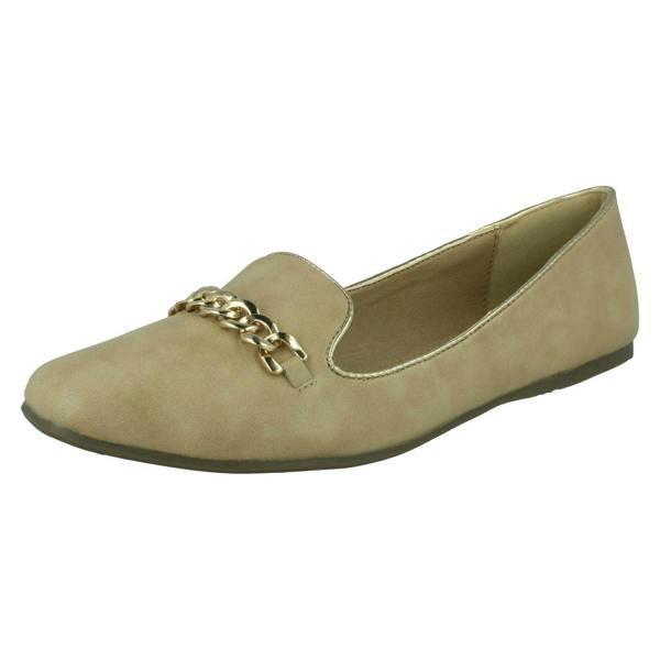 Spot On Ladies Spot On Chain Trim Flat Ballerina Shoes F80015