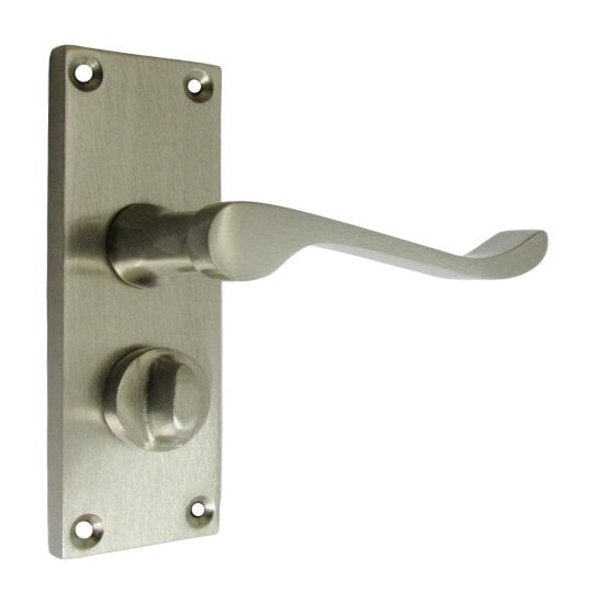 EDH Door Hardware Victorian Scroll Satin Nickel Bathroom Door Handles Set with Privacy Lock 2 Pair