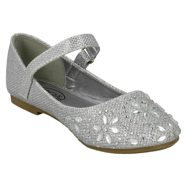 Spot On Girls Spot On Hook & Loop Bar Strap Diamante Ballerinas H2484