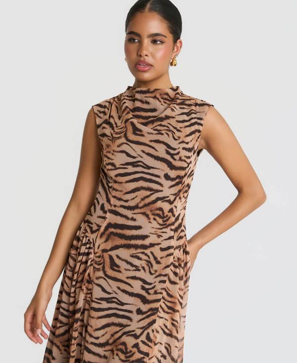 Needs No Label Brown Tiger Print Midaxi Dress