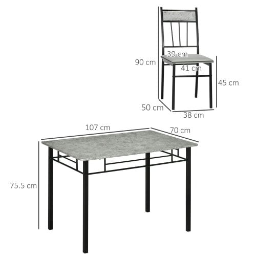 Wyld Haus Lera Marble Effect Grey And Black 5 Piece Dining Table And Chair Set