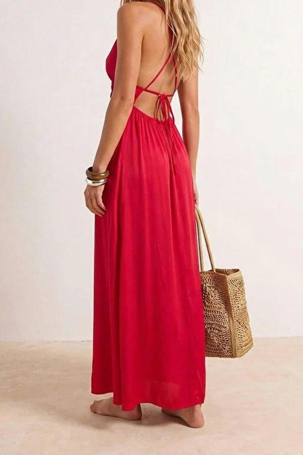 WOVCOR Woven Ruched Maxi Beach Dress