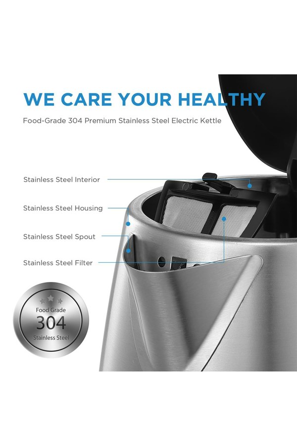 Living and Home 1.7L Midea Electric Kettle 3KW Stainless Steel Kettle LED Indicator Dry-Boiling Protection