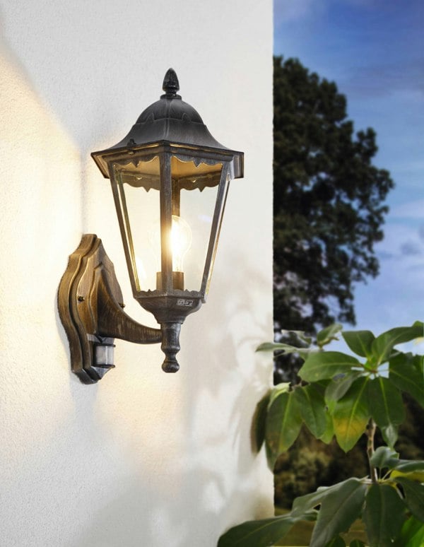EGLO Navedo 1-Light Traditional Black And Silver Exterior Wall Lamp With Sensor
