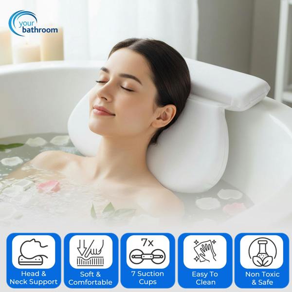 Your Bathroom Bath Pillow, Bath Cushion with 7 Suction Cups, NonSlip Bath Pillows for Head & Neck Support For Relaxation