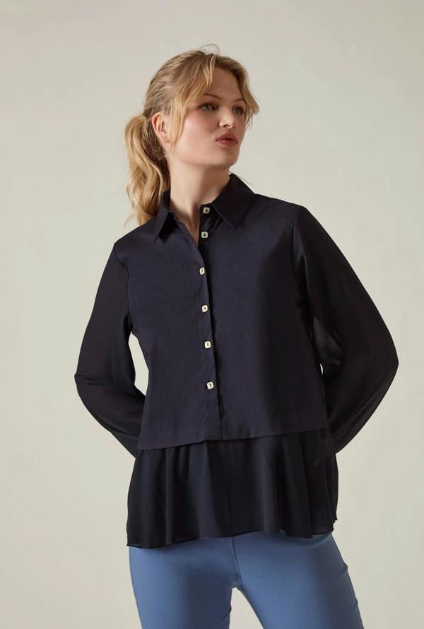 James Lakeland Navy Contrast Hem Blouse