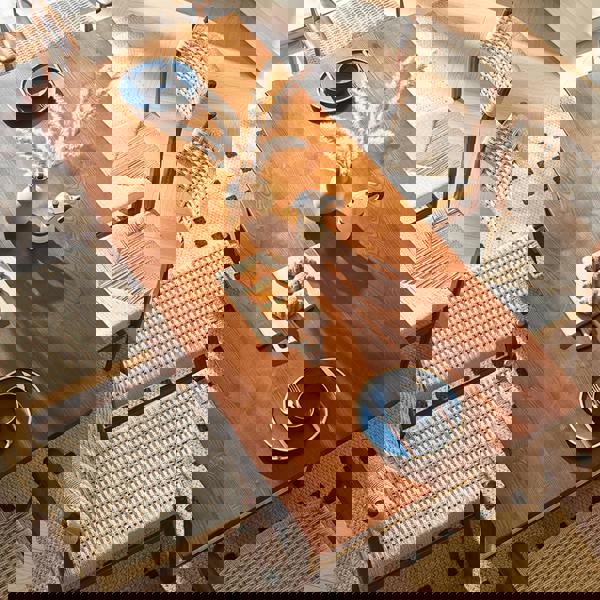 Fuchs Dining Table, Solid Wood & Rattan, Dark Oak with small round dining table and chairs