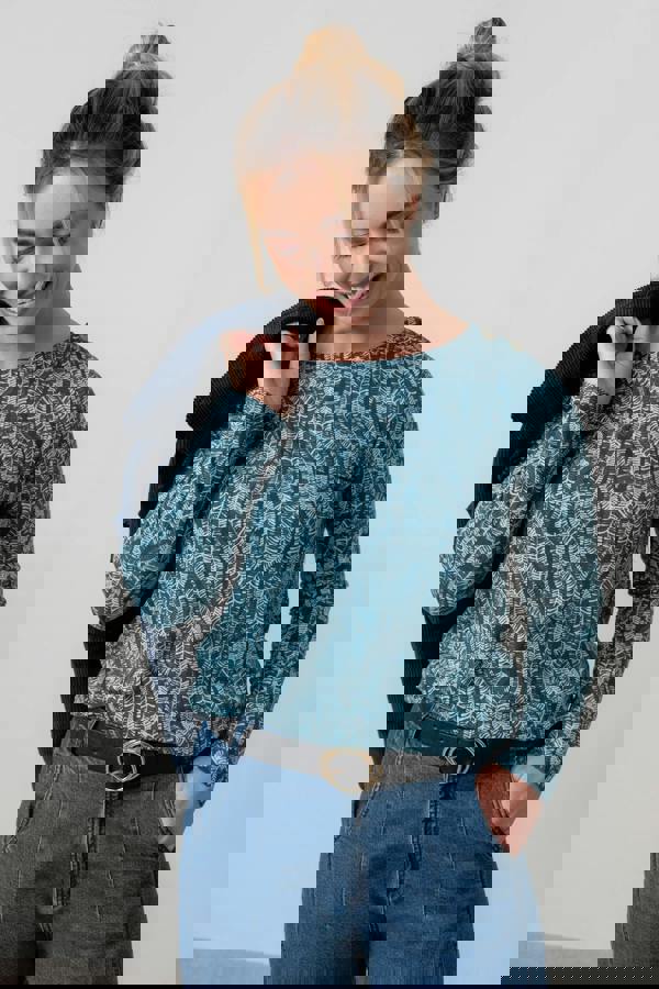 Lily & Me Riverside Floral Print Casual Jersey Top Petrol