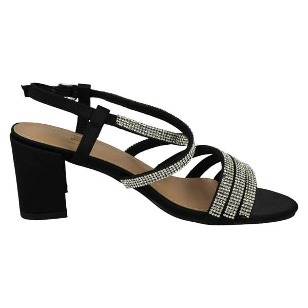 Spot On Ladies Spot On Diamante Strappy Block Heeled Sandals F12037
