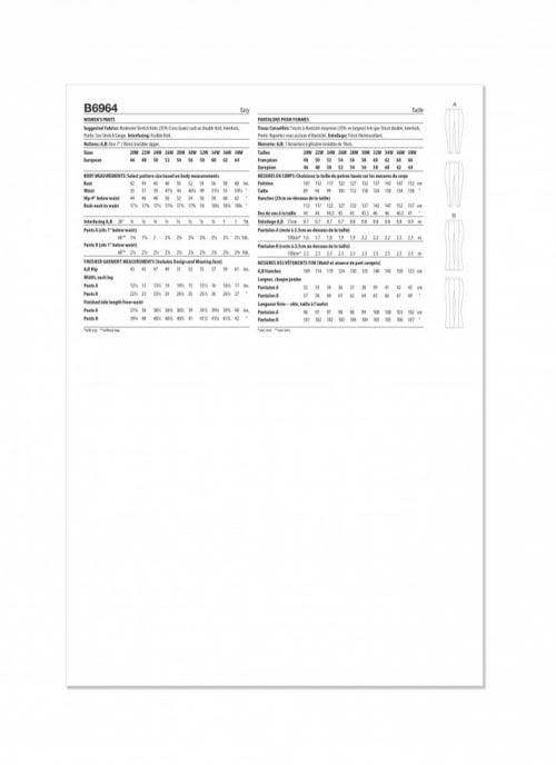 Butterick Sewing Pattern 6964, Trousers for Women, W2 (20W-22W-24W-26W-28W) - Easy