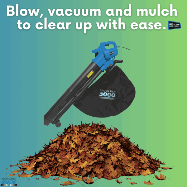 ProKleen Pro-Kleen Garden Leaf Blower And Vacuum - 3000W - Shreds & Mulches 10-1 Ratio, 10m Power Cable, 2 x 35L Bags