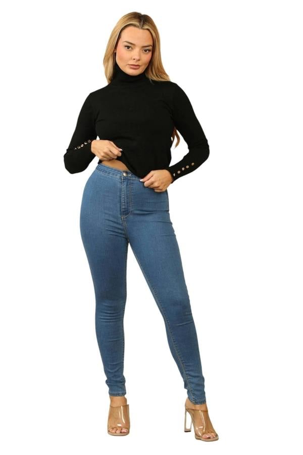 High-Waisted Skinny Jeans – Classic Blue Wash
