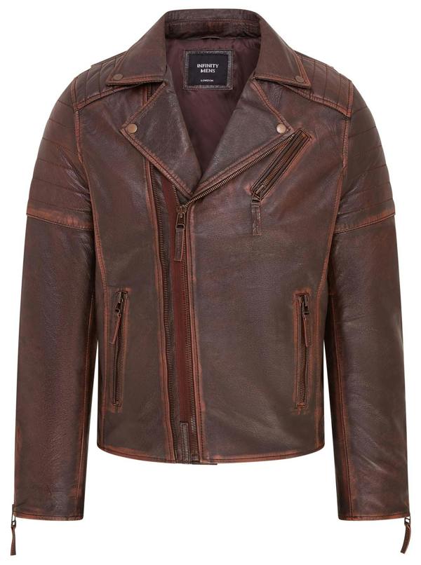 Infinity Leather Mens Brando Double Cross Zip Leather Biker Jacket- Fagernes