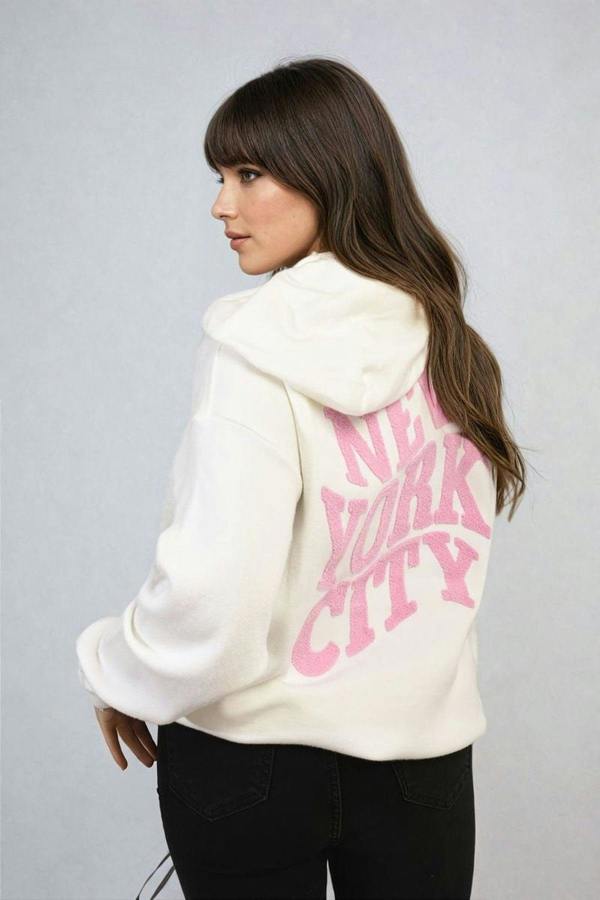 Karen New York City Print Knitted Hoodie - White